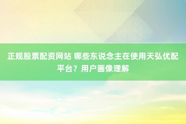 正规股票配资网站 哪些东说念主在使用天弘优配平台？用户画像理解