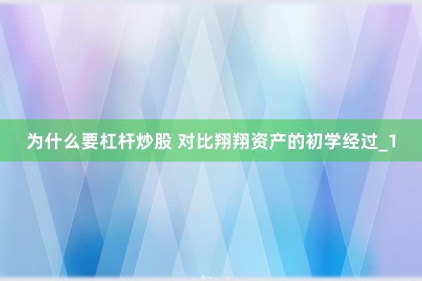 为什么要杠杆炒股 对比翔翔资产的初学经过_1