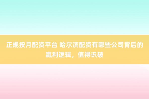 正规按月配资平台 哈尔滨配资有哪些公司背后的赢利逻辑，值得识破