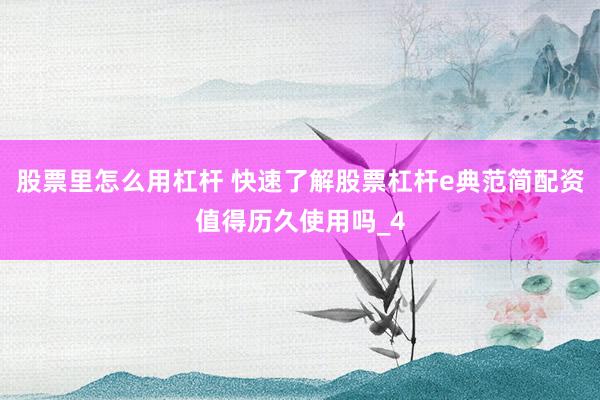 股票里怎么用杠杆 快速了解股票杠杆e典范简配资值得历久使用吗_4