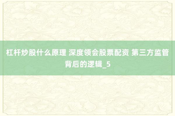 杠杆炒股什么原理 深度领会股票配资 第三方监管背后的逻辑_5