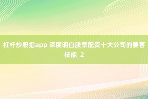 杠杆炒股指app 深度明白股票配资十大公司的要害技能_2