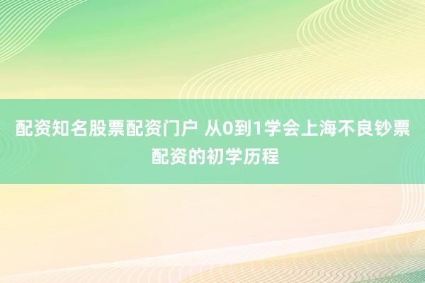 配资知名股票配资门户 从0到1学会上海不良钞票 配资的初学历程