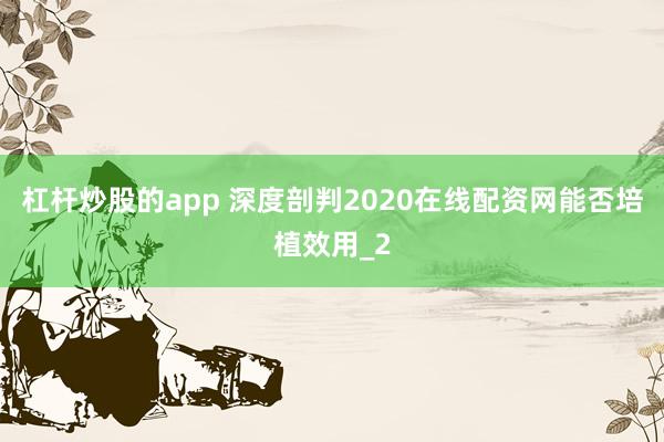 杠杆炒股的app 深度剖判2020在线配资网能否培植效用_2