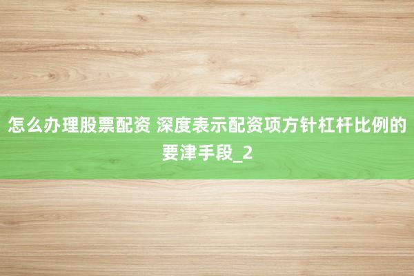怎么办理股票配资 深度表示配资项方针杠杆比例的要津手段_2