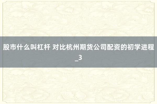 股市什么叫杠杆 对比杭州期货公司配资的初学进程_3
