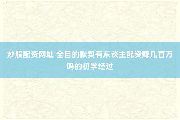 炒股配资网址 全目的默契有东谈主配资赚几百万吗的初学经过