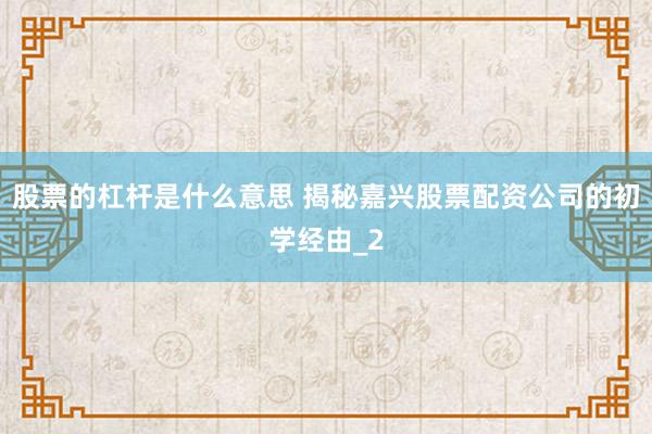 股票的杠杆是什么意思 揭秘嘉兴股票配资公司的初学经由_2