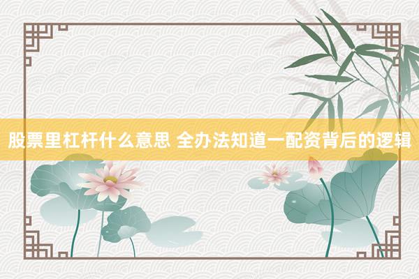 股票里杠杆什么意思 全办法知道一配资背后的逻辑