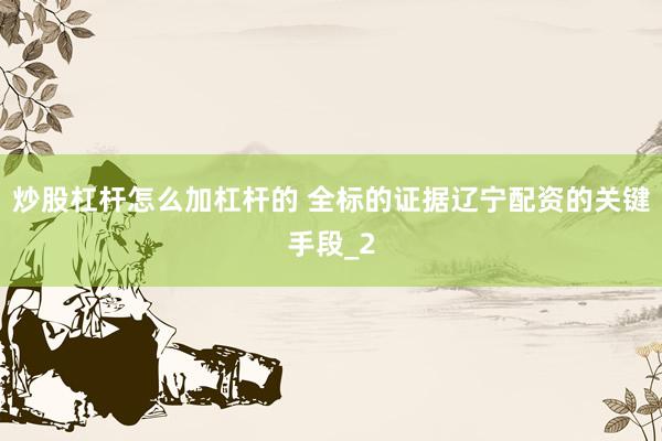 炒股杠杆怎么加杠杆的 全标的证据辽宁配资的关键手段_2