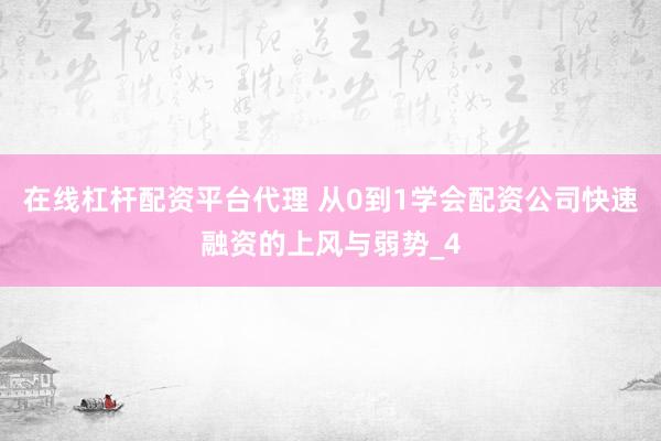在线杠杆配资平台代理 从0到1学会配资公司快速融资的上风与弱势_4