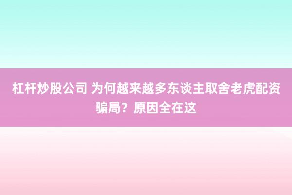 杠杆炒股公司 为何越来越多东谈主取舍老虎配资骗局？原因全在这