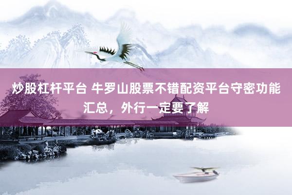 炒股杠杆平台 牛罗山股票不错配资平台守密功能汇总,外行一定要了解