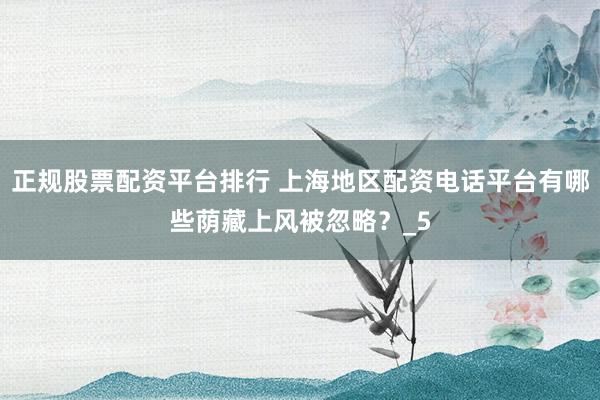 正规股票配资平台排行 上海地区配资电话平台有哪些荫藏上风被忽略？_5