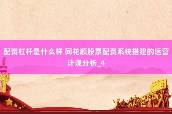 配资杠杆是什么样 同花顺股票配资系统搭建的运营计谋分析_4